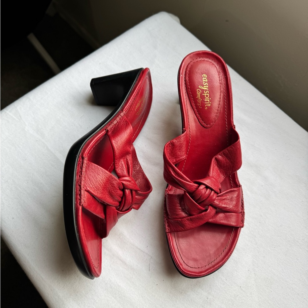 Easy Spirit Red Leather Knotted Slip-on Sandals Size 8.5 Wide